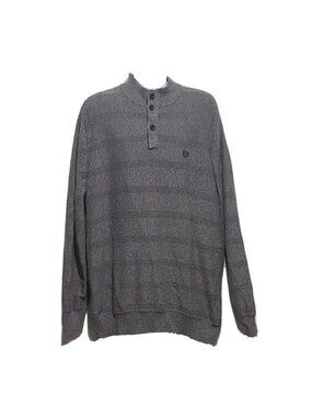 Chaps Sweater Mens 2XLT Gray Button Up Mock Neck 100% Cotton Knit Thick Heavy